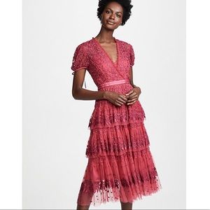 Needle & thread pink layered midi dress